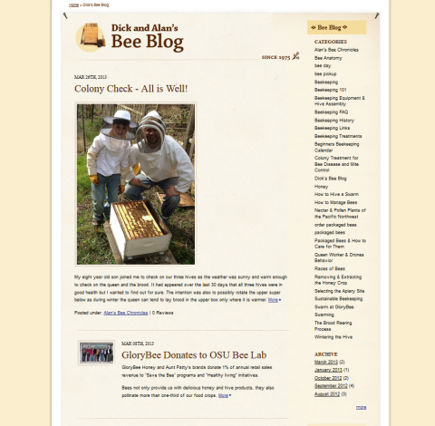 A screenshot of one of the Drupal blog pages of GloryBee Honey.
