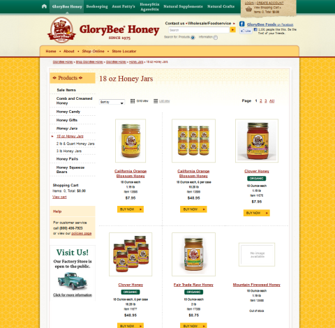 A screenshot of the GloryBee product listing page.