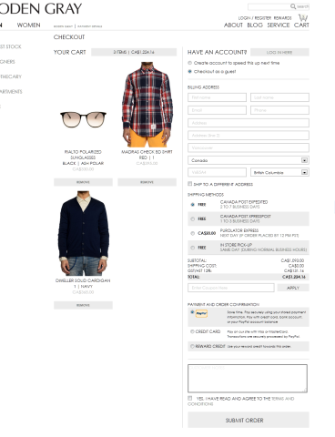 A screenshot of the checkout page for Roden Gray.