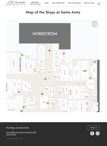 A screenshot of the interactive map for the Shops at Santa Anita.