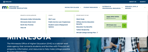 An expanded view of the OHE megamenu.